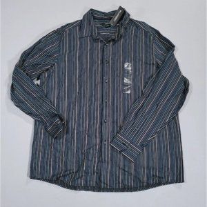 Claiborne Shirt Mens XL X Large Long Sleeve Stripe Blue Gray Cotton